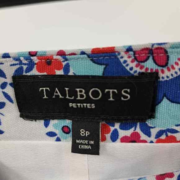 Talbots 8 Petite Skirt Geometric Print Teal Pencil Happy Bright Bold Red 8P Y2K - Picture 2 of 6